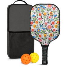 Pickleball Paddles Set with Floral Fiberglass Paddles, 2 Balls & Bag – Compatible with Indoor/Outdoor Play