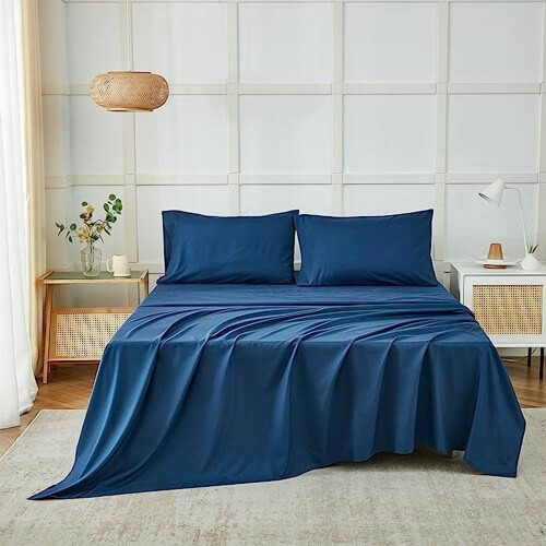 Σετ σεντόνια Queen Size Navy 4 τεμαχίων, μικροΐνες σειράς 1800, χωρίς ρυτίδες και 1