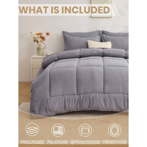 7-delige dekbedset, effen kleur, machinewasbaar 1