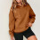 Damen Herbstoberteil, Langarm-Kapuzenpullover, einfarbig, locker geschnitten, bequem, braun 6