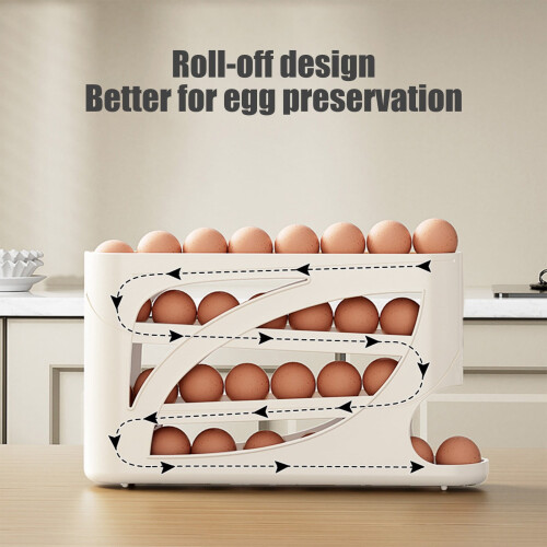 Automatic Rolling Egg Storage Container Holds 30 Eggs Side-Opening Design Multi-Layer Refrigerator Organizer for Kitchen White 2