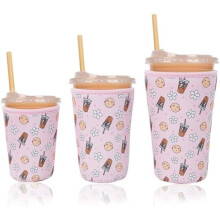 Reusable Insulated Neoprene Iced Coffee Cup Sleeve, Durable Drink Sleeve for Cold Beverages, Beverage Holder for Iced Coffee, Pink Coffee