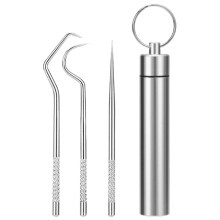 Toothpick Set, 304 Stainless Steel, Portable Storage Tube, Dental Cleaning Tools, Three Piece