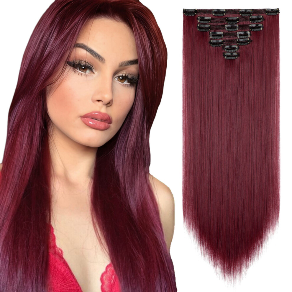 Clip in Hair Extensions Synthetic Hair 7 pcs Double Weft Long Wavy Straight Hair Extension for Women