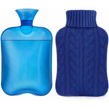 2L Hot Water Bottle with Knitted Cover, Hot/Cold Compress, Hand/Feet Warmer, Menstrual & Neck/Shoulder Pain Relief – Navy