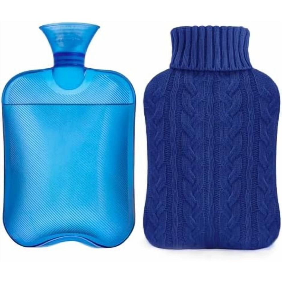 2L Hot Water Bottle with Knitted Cover, Hot/Cold Compress, Hand/Feet Warmer, Menstrual & Neck/Shoulder Pain Relief â Navy