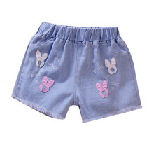 Little&Big Girls Summer Denim Shorts Elastic Waistband Flower Embroidery Jean Shorts Trendy Kids Summer Short With Pocket 8-9 Years