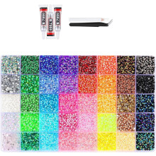 Resin Rhinestones 3mm Flatback Gems for Crafts, Nail Art, Jewelry Making – with B7000 Glue, Tweezers & Pickup Pen, Multicolor (1 set-L)