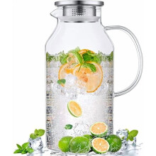 Pichet en verre de 2,6 L (88 oz) avec couvercle et poignée, compatible avec l'eau chaude/froide, le thé glacé, le café et les jus de fruits.