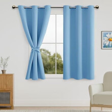 Cortinas opacas azul claro con alzapaños, 42x54", parte superior con ojales, oscurecimiento de la habitación y privacidad, juego de 2 paneles.
