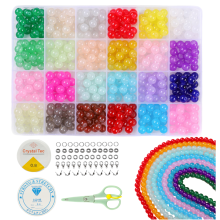 Glass Beads for Jewelry Making Crystal Gemstone Beaded Bracelets Kit with Accessories 8mm Round 24Colors,480+Pcs