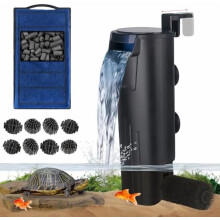 Turtle Tank Filter for 3-20 Gal, Bio-Filtration Internal Filter, Low Water Level, Quiet HOB Waterfall Filter for Betta, Frog, Shrimp, Newt —