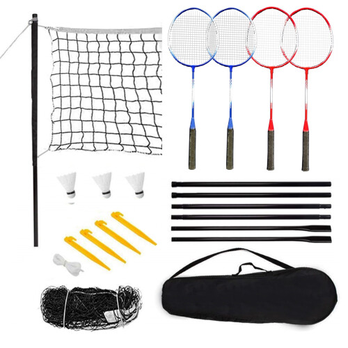 Badminton Set for Kids: Racket, Net with Poles, Shuttlecocks, 4-Player Set