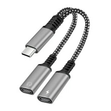 Cabo adaptador conversor divisor de áudio AUX 2 em 1 USB tipo C para conector de 3,5 mm G4U6