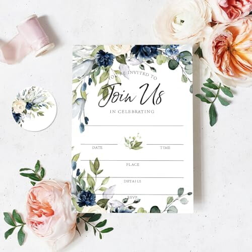 Floral Invitations with Envelopes and Stickers 25 pcs