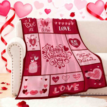 Valentine Flannel Blanket Throw – Red Love Hearts, Soft Fuzzy Plush Fleece for Couch, Sofa, Bed; Cozy Gift for Women, Couples, Mom