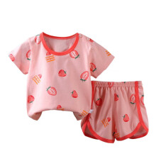 Conjunto de verão infantil com blusa de manga curta e shorts estampados, gola redonda, tamanhos 3M-5T, rosa.