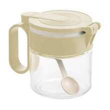 Pot distributeur d'épices avec cuillère et couvercle à charnière, en verre, idéal pour ranger vos épices sur le plan de travail. Grande
