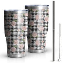 Gobelet isotherme Pioneer Flower de 887 ml (30 oz), à motif floral, double paroi, couvercle étanche sans BPA et pailles réutilisables. Maintient