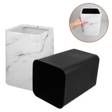 White Marble Pattern Trash Can for Home Decor with Double Layer Design and Large Opening 1 Count