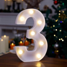 LED-es világító „3” betűs sátortábla, elemes ábécé tábla esküvőkre, partikra, karácsonyra és lakberendezésre – kompatibilis a