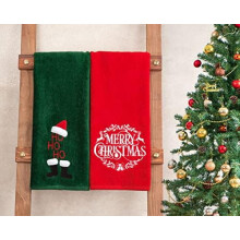 Ensemble de 2 serviettes de bain de Noël brodées et décoratives, 100 % coton turc, pour les mains et la vaisselle. Idéal pour décorer votre