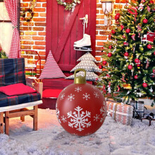 Decorazione natalizia gonfiabile rossa da 60 cm con motivo a fiocchi di neve – Palline natalizie per esterni per giardino, patio, cortile –