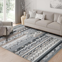 Tapis gris patchwork géométrique vintage 180 x 270 cm, lavable en machine, antidérapant, à poils courts, motif tribal, pliable, pour l'intérieur.