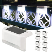 Set van 8 solar terraslampen, IP65 waterdicht, voor schutting, reling, terras en trap – witte behuizing, koel licht