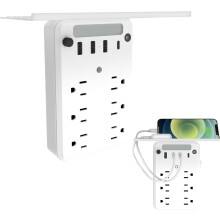 Multi-Functional Power Strip with Panel & Shelf, Wall Outlet Extender for Bathroom/Kitchen/Dorm – 1 Set