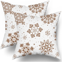 Fundas de almohada navideñas con copos de nieve marrones y blancos, 40x40 cm, juego de 2, compatibles con rellenos estándar.