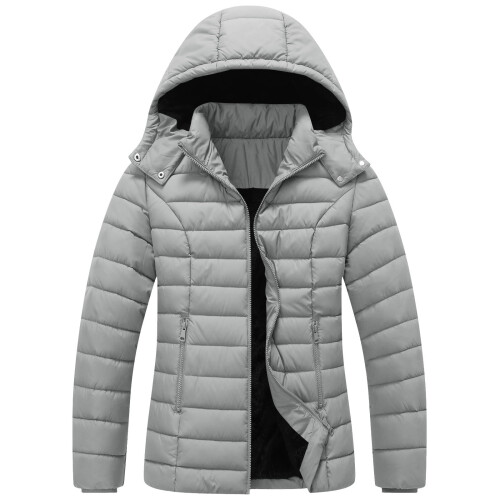 Damen-Steppjacke mit Kapuze, grau