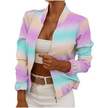 Women Business Attire Printed Long Sleeve Slimming Cardigan Zip Up Suit Coat Top Jacket Clothes Sale