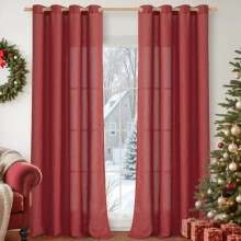 Red Linen Curtains 52x102", 2 Panels, Light Filtering, Semi-Sheer, Bronze Grommets, Compatible with Standard Rods