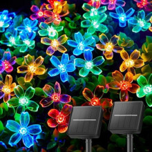 Conjunto de 2 Luzes Solares de 120 LEDs em Formato de Flor, 52 pés (15,85 m), Impermeáveis, para Jardim, Quintal, Cerca, Pátio, Árvore de Natal e