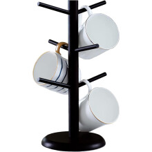 Mug HangerTre, Coffee Cup Holder with 6 Hooks, Wood Coffee Mug Holder for Counter, Coffee Bar Accessories and Decor,Coffee Organizer Station (Balck)