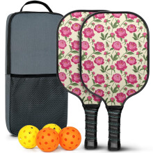 Pickleball Paddles Set with Floral Fiberglass Paddles, 2 Balls & Bag – Compatible with Indoor/Outdoor Play