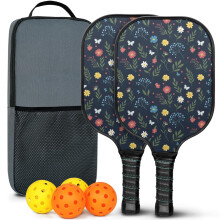 Pickleball Paddles Set with Floral Fiberglass Rackets, 2 Balls & Bag – Compatible with Indoor/Outdoor Play