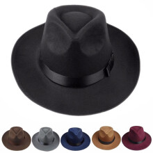 Chapéu Fedora Panamá HEVIRGO com aba larga, em feltro rígido, para homens e mulheres, estilo vintage de outono.