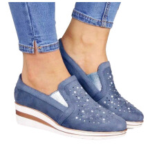 Bróga Ardáin Suede na mBan - Bróga Dingeacha Slip-On Sneakers Dingeacha Mogaill Íseal Barr Bróga Siúil Breathable Sneakers Ardáin39Gorm