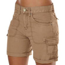 Calças femininas modernas, folgadas, de cor sólida, mini shorts de verão para praia, com botões, estilo cargo.