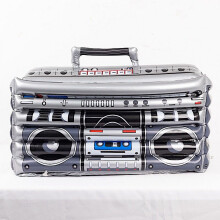 BalsaCircle Silver 24x12 in Inflatable 80's Themed Boom Box Party Beverage Cooler Birthday Pool Party Picnic BBQ Retro Drink Holder