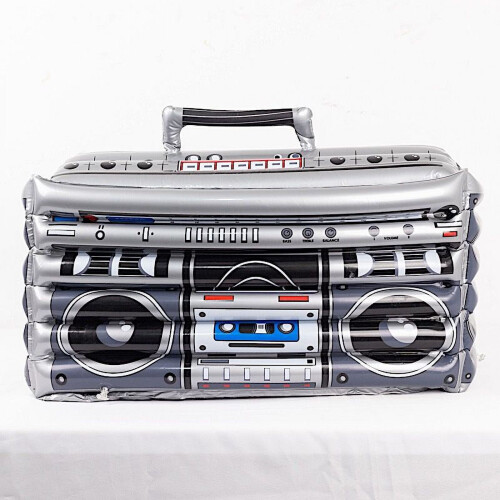 BalsaCircle Ασημί 24x12 ιντσών Φουσκωτό Boom Box με θέμα τη δεκαετία του '80, Ψυγείο ποτών για