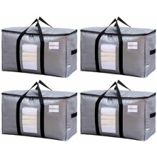 Extra grote verhuisdozen (4 stuks), zilverkleurige, stevige tassen met venster, handvatten, ruimtebesparend alternatief voor dozen