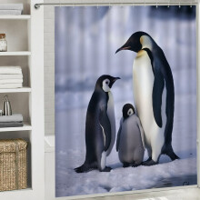 Rideau de douche imperméable à motif pingouins et neige, rideau de douche en tissu imprimé avec crochets, ensemble de décoration de salle de bain.