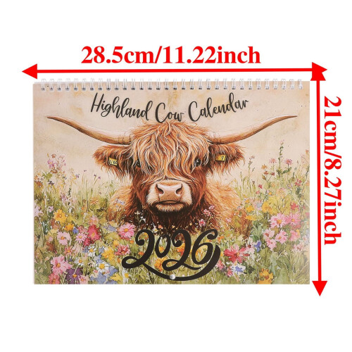 Highland Cow Kalender2026Vægkalender12Måneder 1