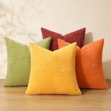Housses de coussin en velours côtelé orange brûlé automnales 61 x 61 cm, lot de 4 – Décoration style ferme western, compatibles avec les