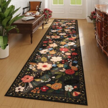 Tapis de couloir antidérapant à motif floral 60 x 305 cm avec envers en caoutchouc, lavable, doux et idéal pour les couloirs, la cuisine, la