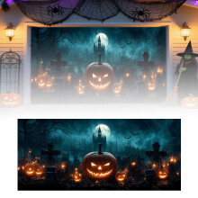 Funda para puerta de garaje de Halloween de 7x16 pies – Mural de fondo de caldero de bruja, decoración espeluznante para exteriores/interiores,