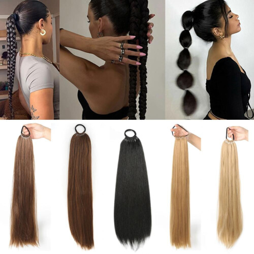 Perruque queue de cheval cheveux longs et raides élastique 1